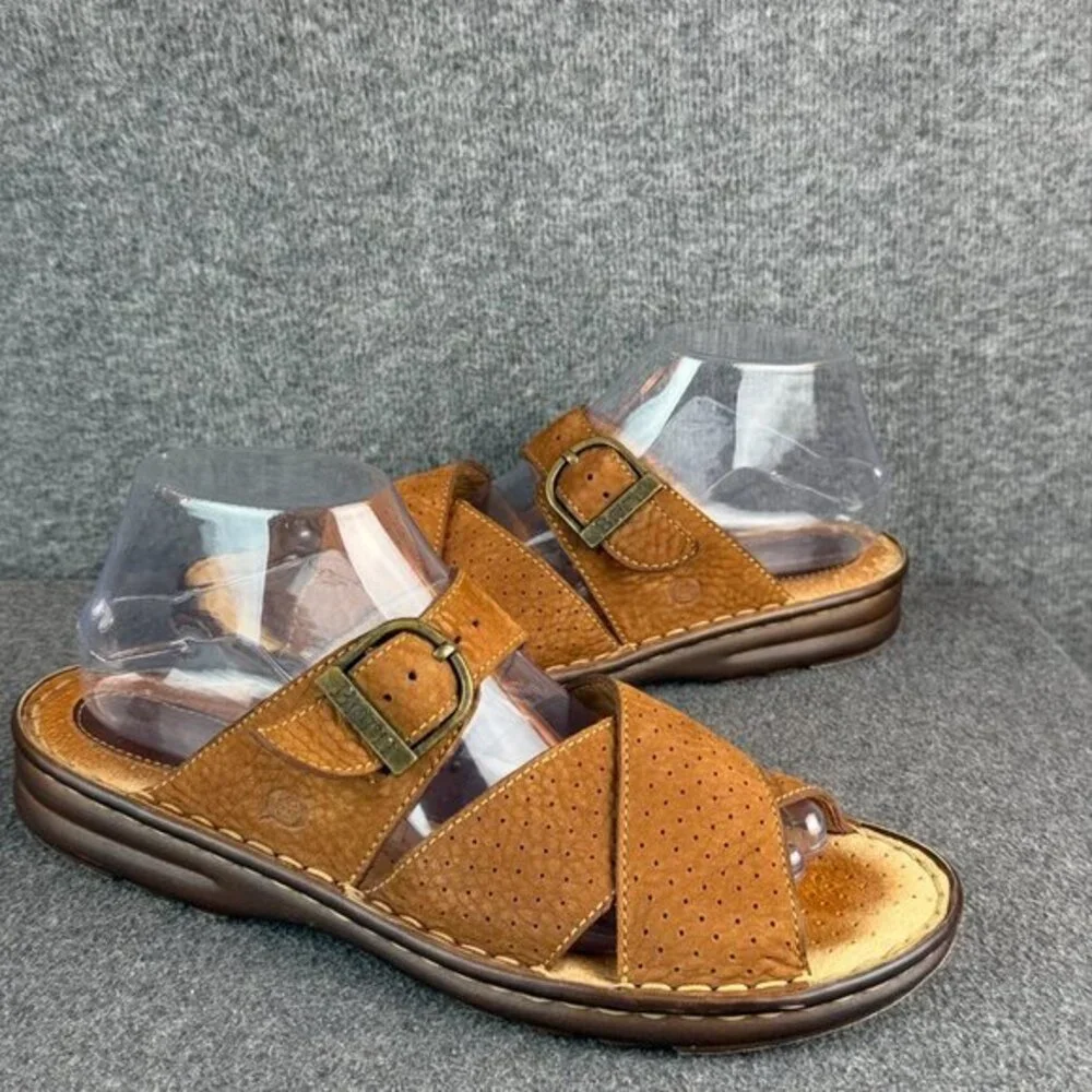 Born Suede Leather Criss Cross Sandals Slides‎ Size 9